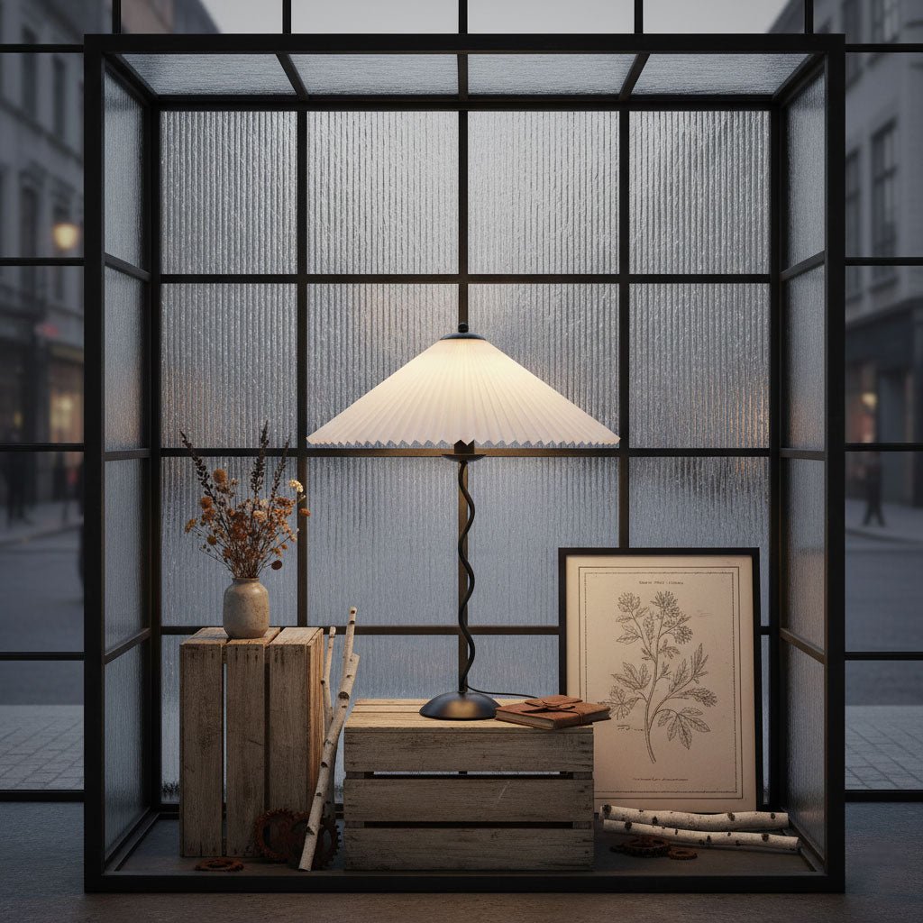 Sculptural Desk Lamp with Gathered Shade & Arc Base 17-inch Beige White Green Black Nightstand Light for Bedroom Living Room Accent | Thomler