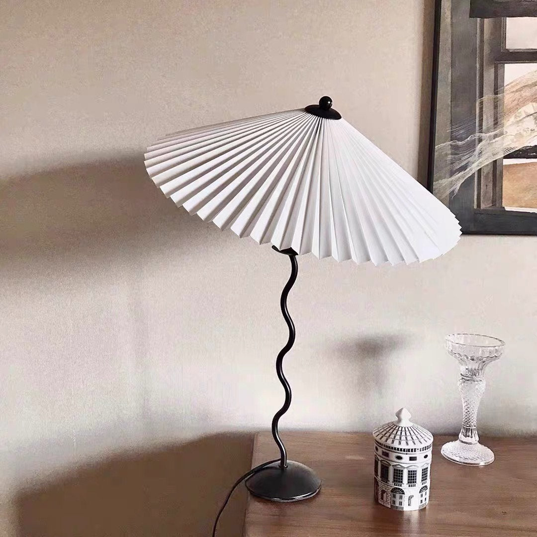 Sculptural Desk Lamp with Gathered Shade & Arc Base 17-inch Beige White Green Black Nightstand Light for Bedroom Living Room Accent | Thomler