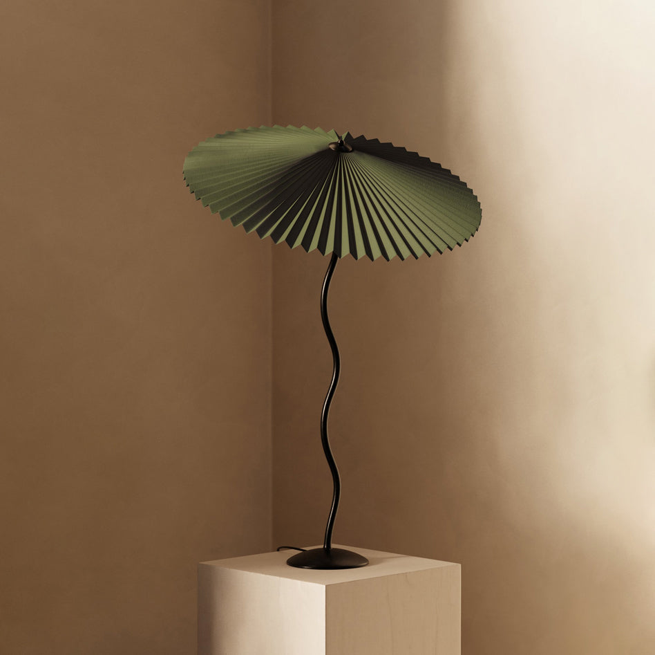 Sculptural Desk Lamp with Gathered Shade & Arc Base 17-inch Beige White Green Black Nightstand Light for Bedroom Living Room Accent | Thomler