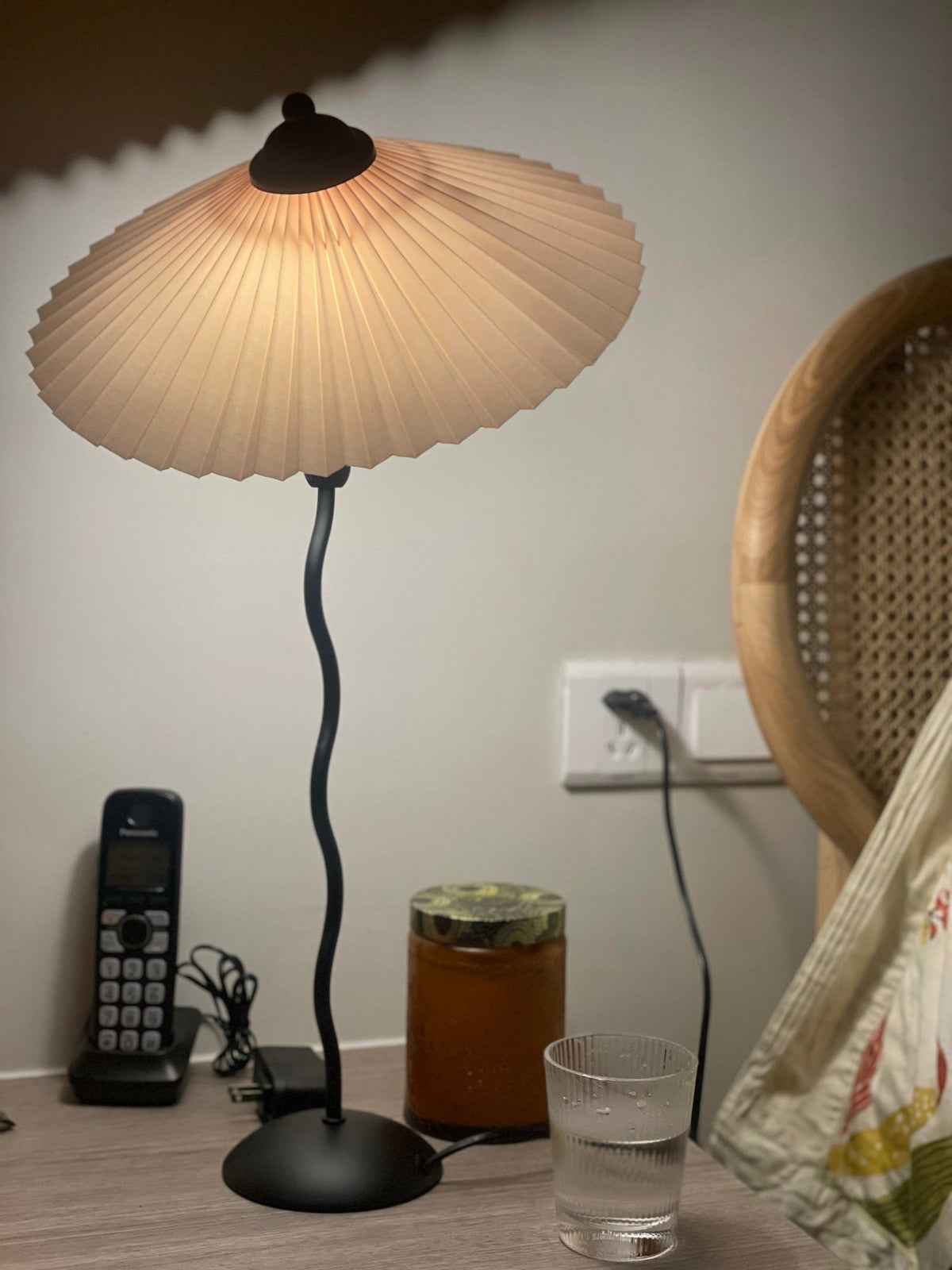 Sculptural Desk Lamp with Gathered Shade & Arc Base 17-inch Beige White Green Black Nightstand Light for Bedroom Living Room Accent | Thomler
