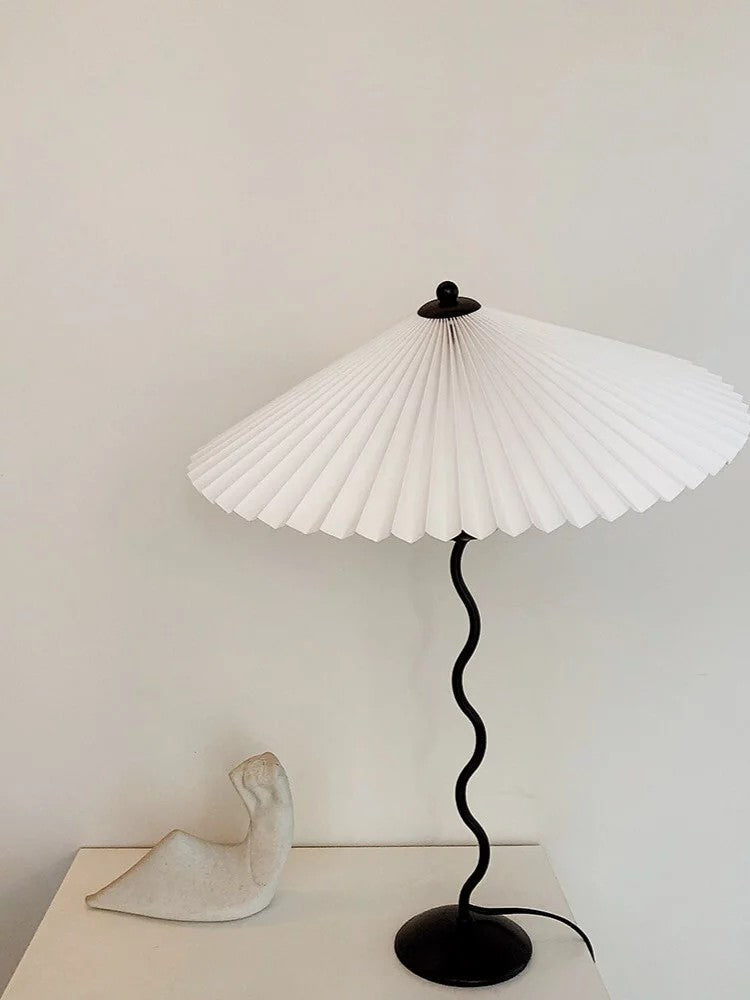 Sculptural Desk Lamp with Gathered Shade & Arc Base 17-inch Beige White Green Black Nightstand Light for Bedroom Living Room Accent | Thomler