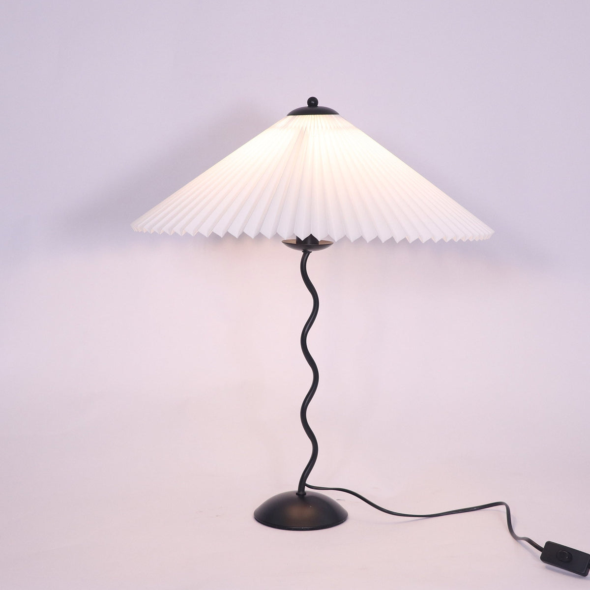 Sculptural Desk Lamp with Gathered Shade & Arc Base 17-inch Beige White Green Black Nightstand Light for Bedroom Living Room Accent | Thomler