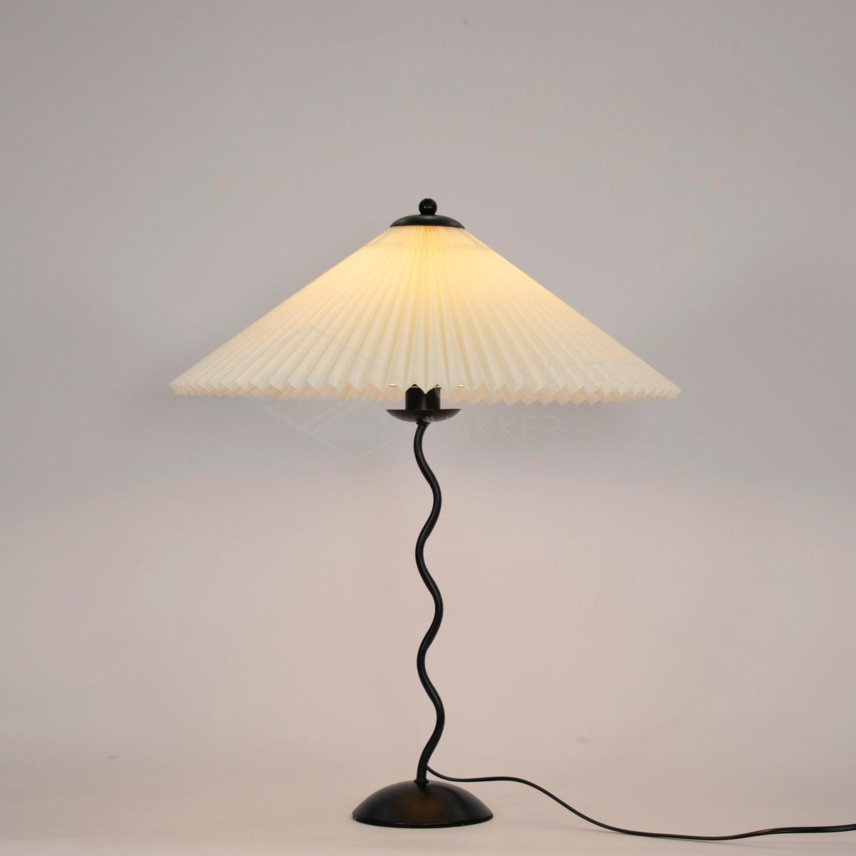 Sculptural Desk Lamp with Gathered Shade & Arc Base 17-inch Beige White Green Black Nightstand Light for Bedroom Living Room Accent | Thomler