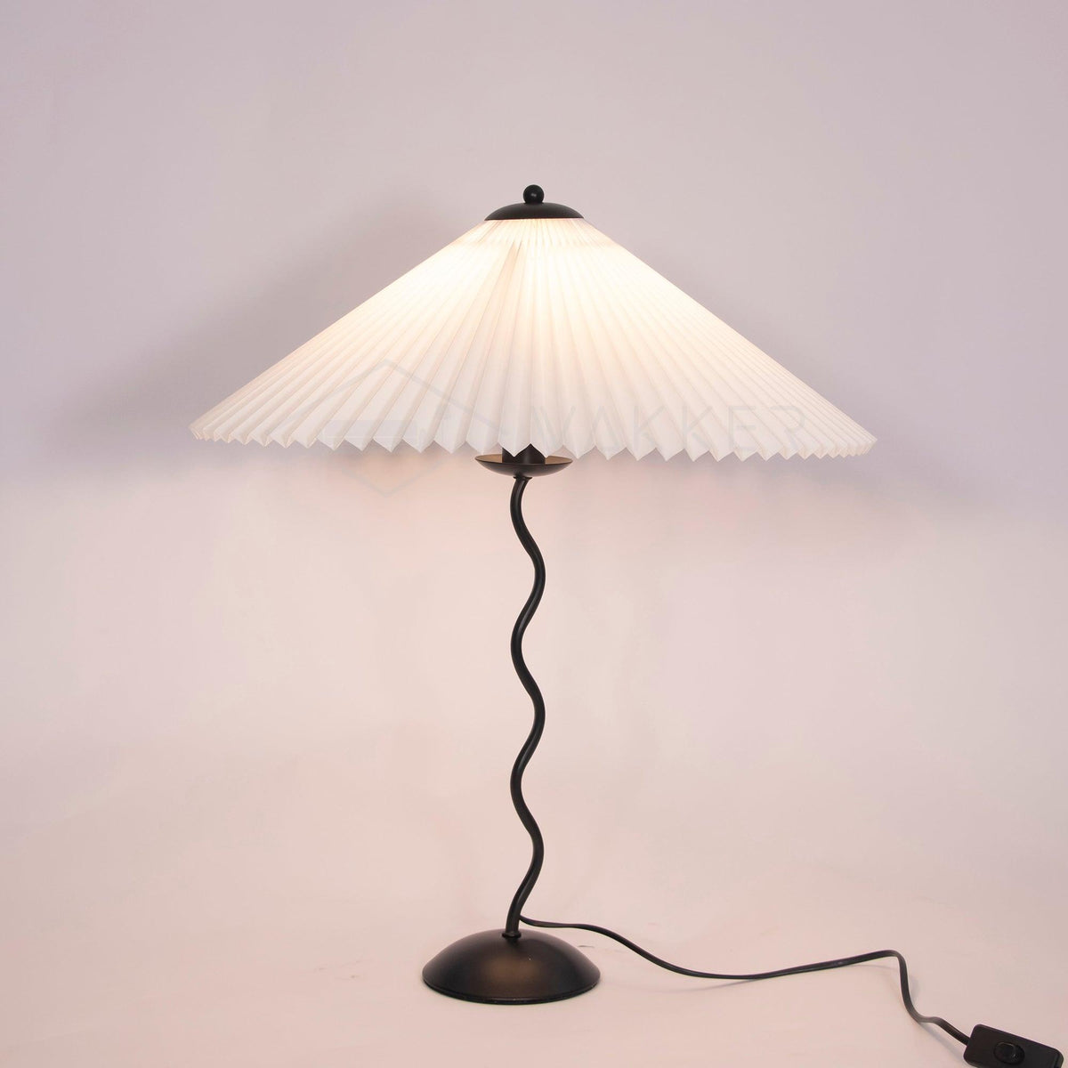 Sculptural Desk Lamp with Gathered Shade & Arc Base 17-inch Beige White Green Black Nightstand Light for Bedroom Living Room Accent | Thomler