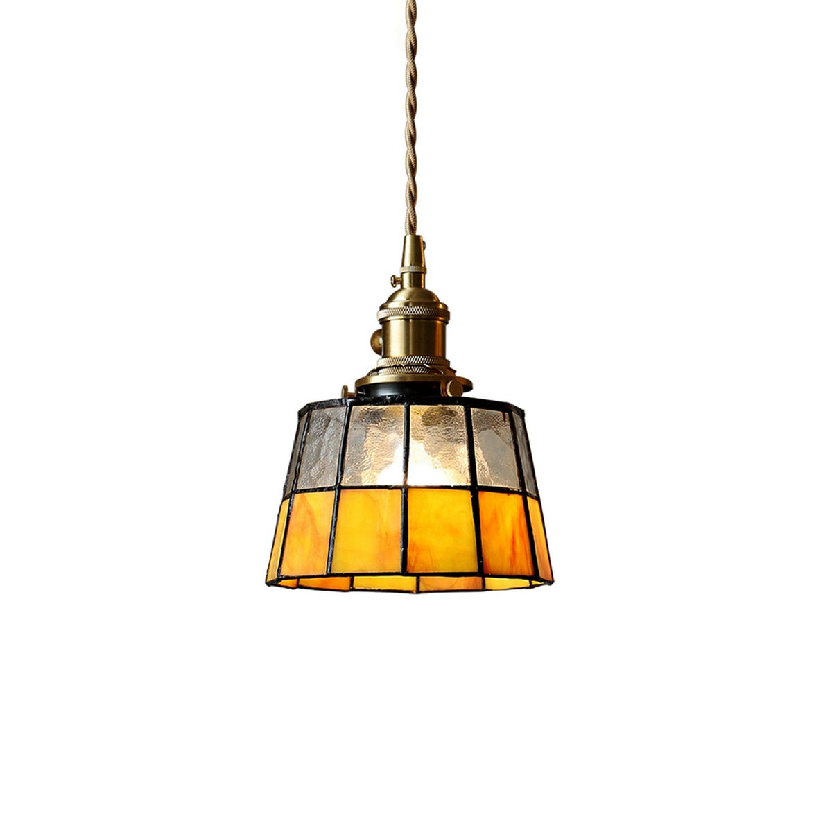 Geometric Glass Shade Hanging Light Fixture 6-Inch Brass Accents Adjustable for Counter Island Dining Table Modern Ceiling Suspended Lamp | Thomler