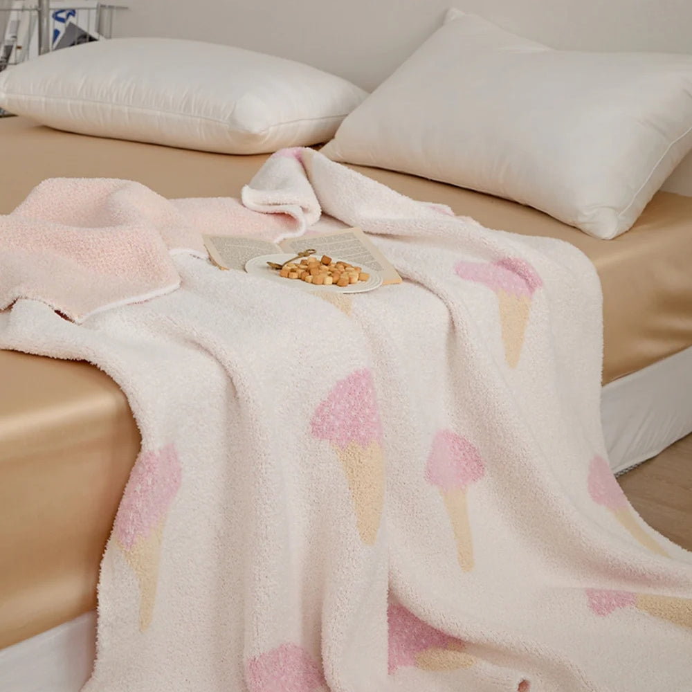 Plush Knitted Dessert-Print Throw Blanket – Cozy Microfiber Velvet for Couch, Bed & Travel – 47×59 in