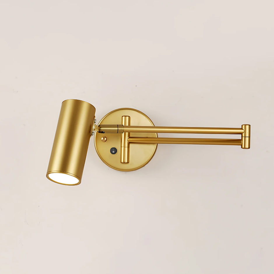 Aplique de pared LED con brazo giratorio y soporte extensible para dormitorio, pasillo, rincón de lectura e iluminación de tareas. Lámpara moderna regulable, oro y negro | Thomler