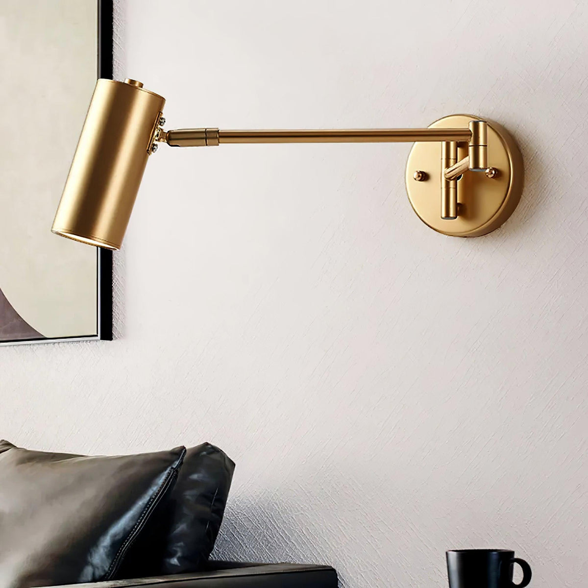 Aplique de pared LED con brazo giratorio y soporte extensible para dormitorio, pasillo, rincón de lectura e iluminación de tareas. Lámpara moderna regulable, oro y negro | Thomler