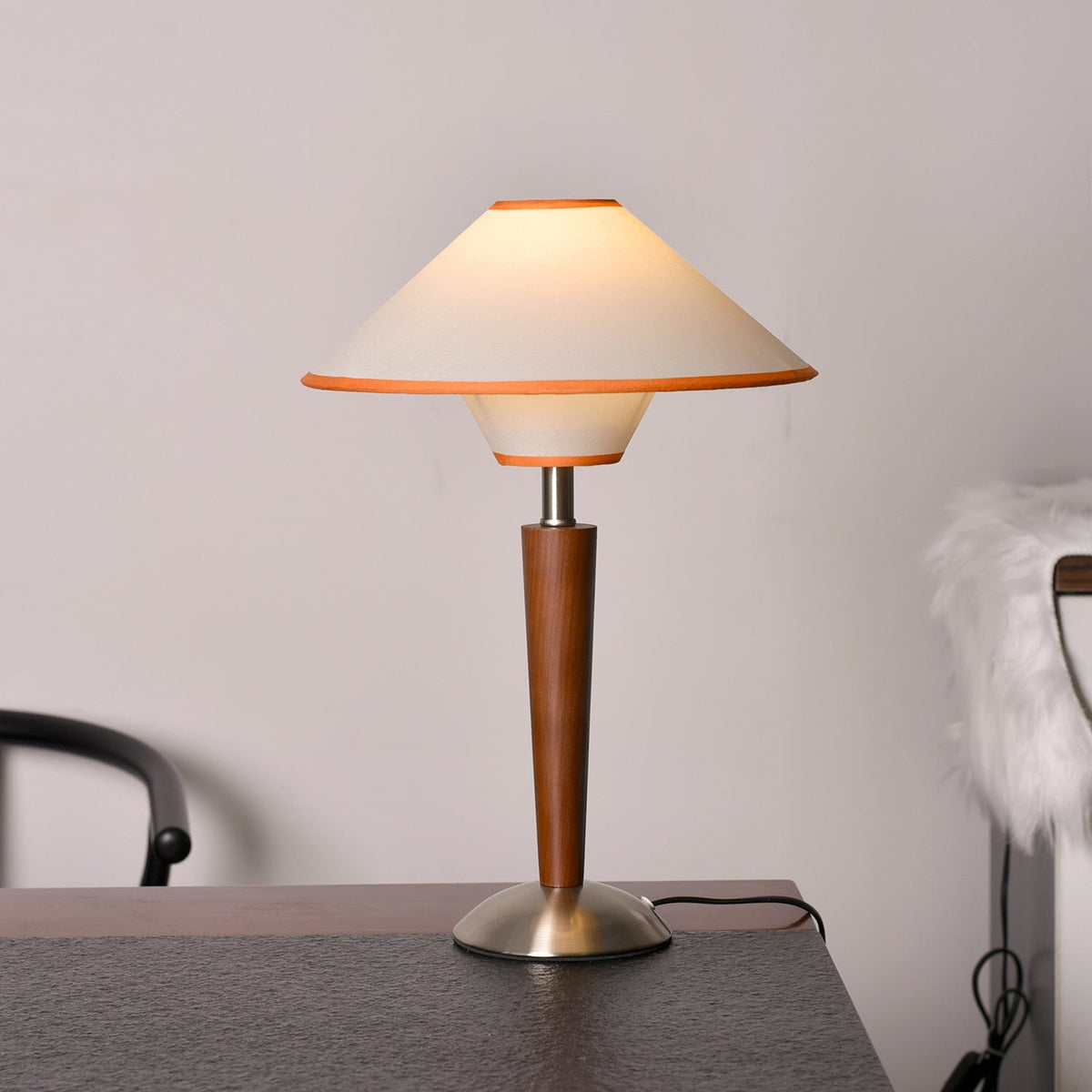 Fabric Shade Table Lamp 17 in for Nightstand & Side Table - Wood Base with E26 Socket for Bedroom Living Room Office Desk Reading Light Mini | Thomler
