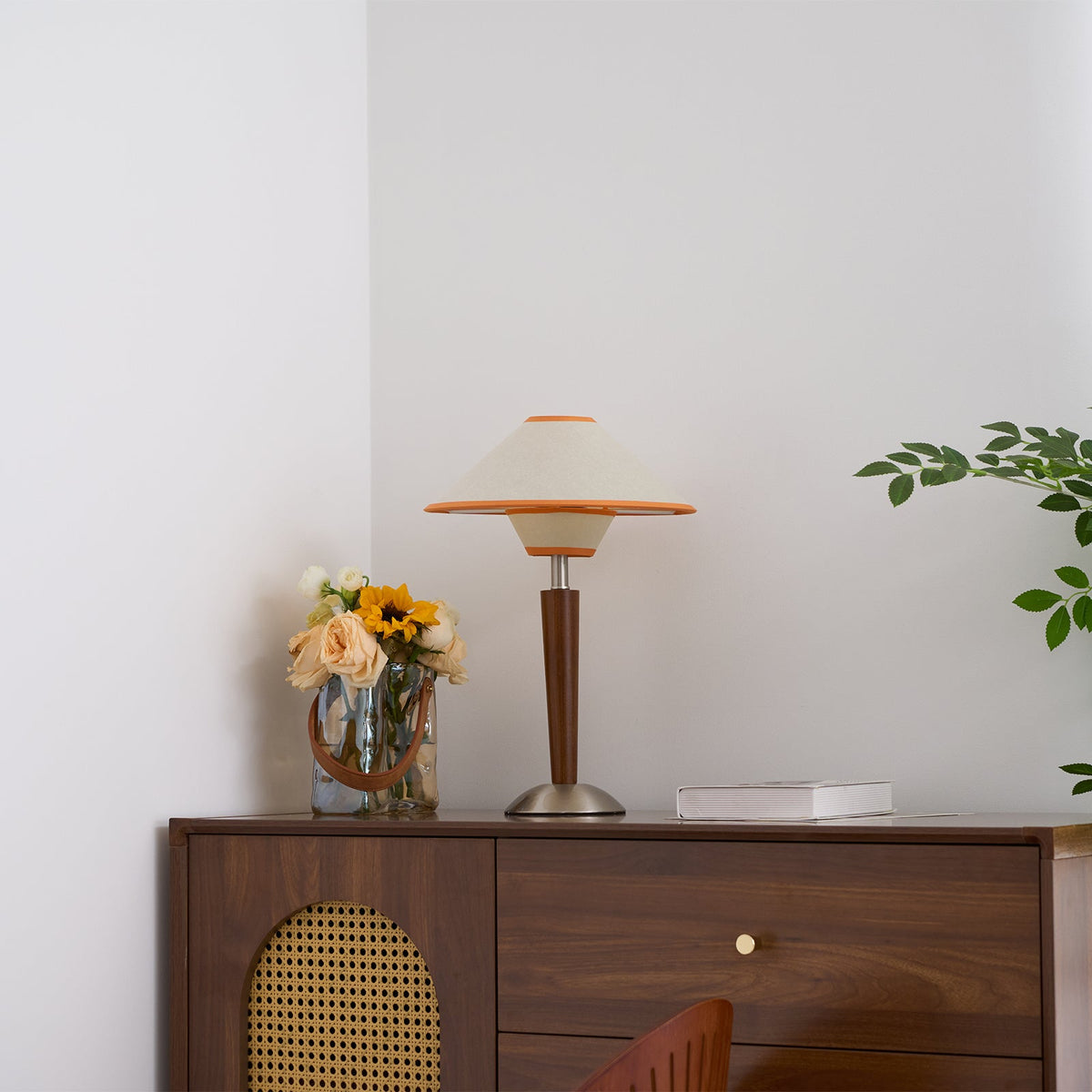 Fabric Shade Table Lamp 17 in for Nightstand & Side Table - Wood Base with E26 Socket for Bedroom Living Room Office Desk Reading Light Mini | Thomler