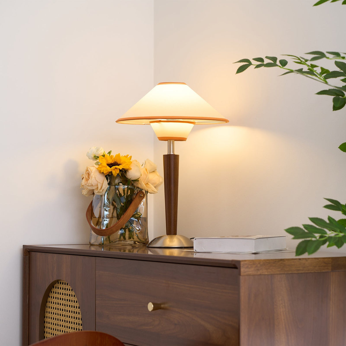 Fabric Shade Table Lamp 17 in for Nightstand & Side Table - Wood Base with E26 Socket for Bedroom Living Room Office Desk Reading Light Mini | Thomler