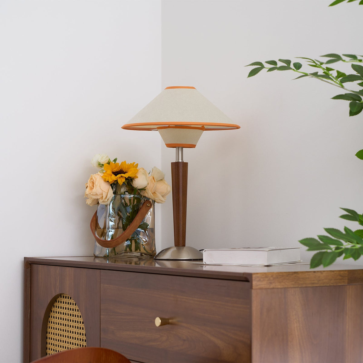 Fabric Shade Table Lamp 17 in for Nightstand & Side Table - Wood Base with E26 Socket for Bedroom Living Room Office Desk Reading Light Mini | Thomler