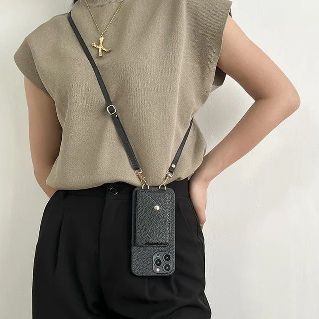 Leather Crossbody Phone Case with Detachable Strap & Card Slot for Women – Hands-Free Smartphone Wallet Holder for iPhone 12 13 14 15 Pro Ma | Thomler