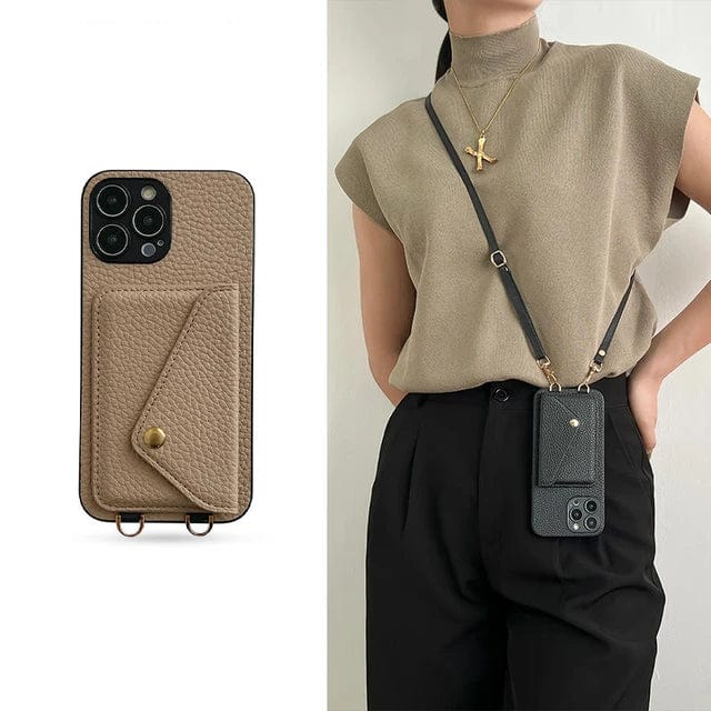 Leather Crossbody Phone Case with Detachable Strap & Card Slot for Women – Hands-Free Smartphone Wallet Holder for iPhone 12 13 14 15 Pro Ma | Thomler