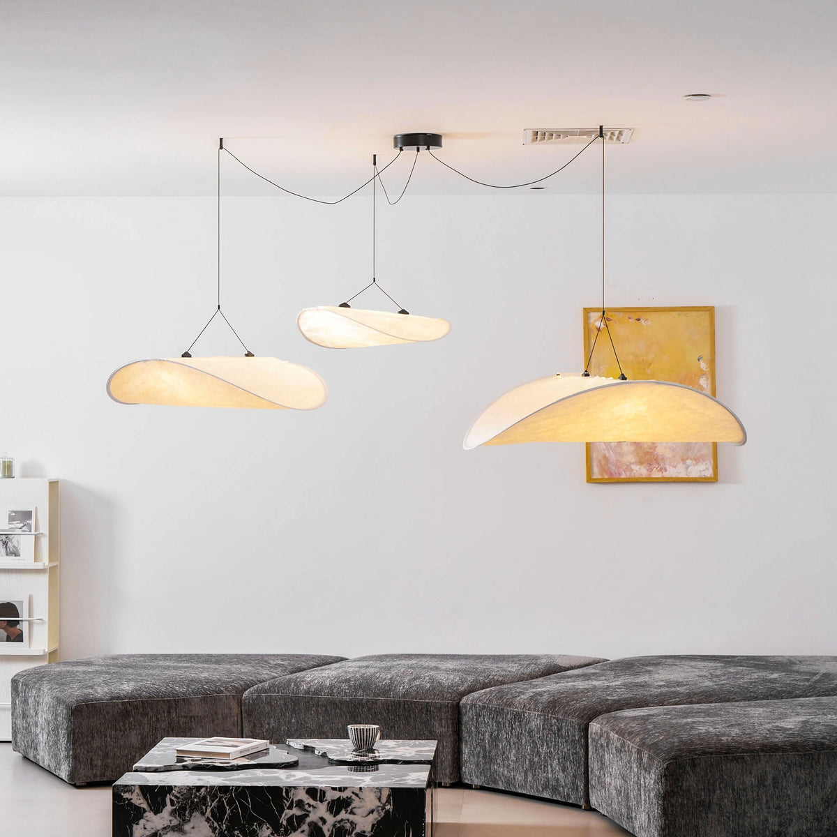 Lámpara colgante de pantalla de papel extragrande con altura ajustable, candelabro contemporáneo para isla de cocina, lámpara de techo para comedor | Thomler