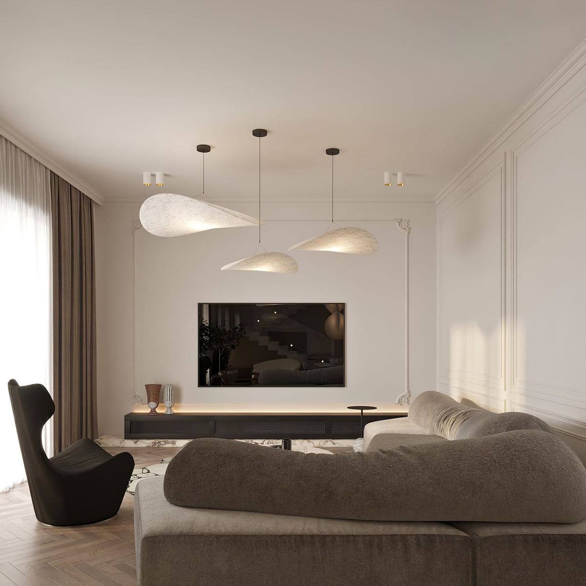 Lámpara colgante de pantalla de papel extragrande con altura ajustable, candelabro contemporáneo para isla de cocina, lámpara de techo para comedor | Thomler
