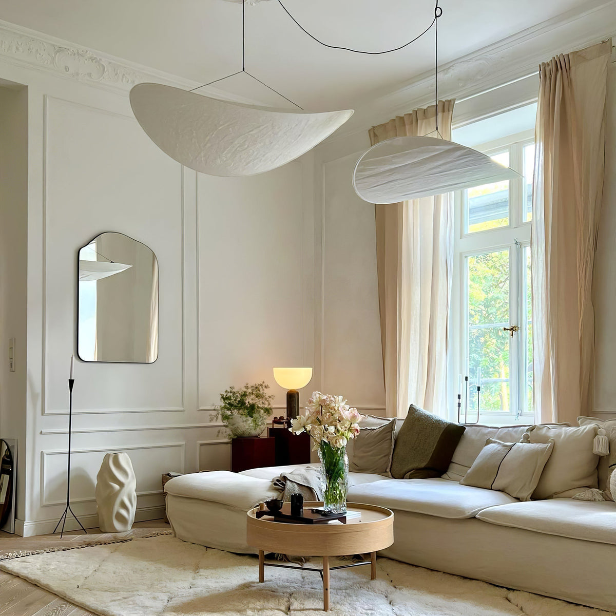Lámpara colgante de pantalla de papel extragrande con altura ajustable, candelabro contemporáneo para isla de cocina, lámpara de techo para comedor | Thomler