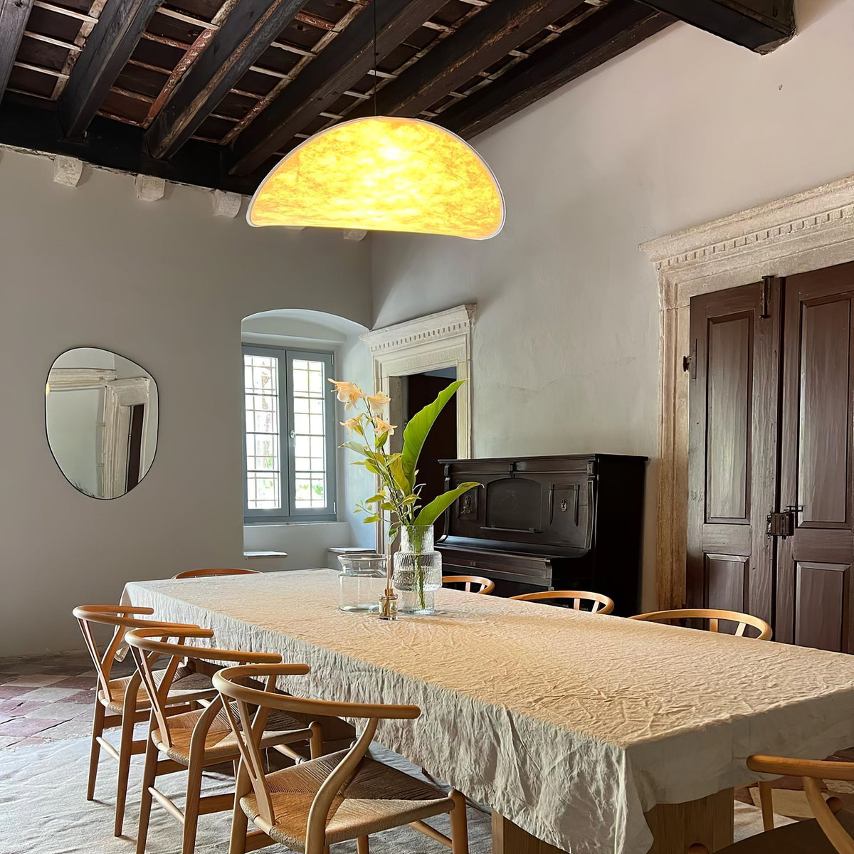 Lámpara colgante de pantalla de papel extragrande con altura ajustable, candelabro contemporáneo para isla de cocina, lámpara de techo para comedor | Thomler