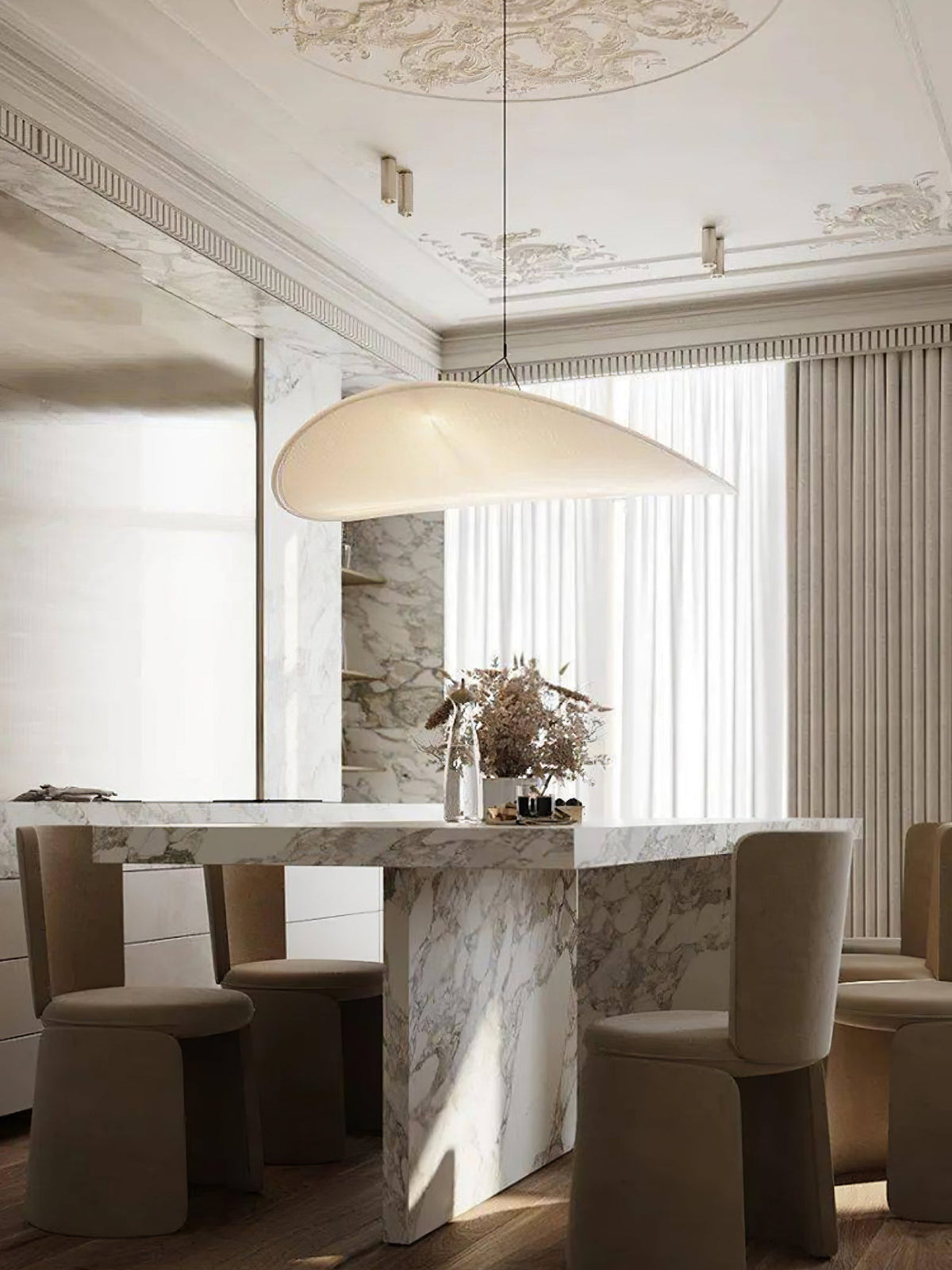 Lámpara colgante de pantalla de papel extragrande con altura ajustable, candelabro contemporáneo para isla de cocina, lámpara de techo para comedor | Thomler