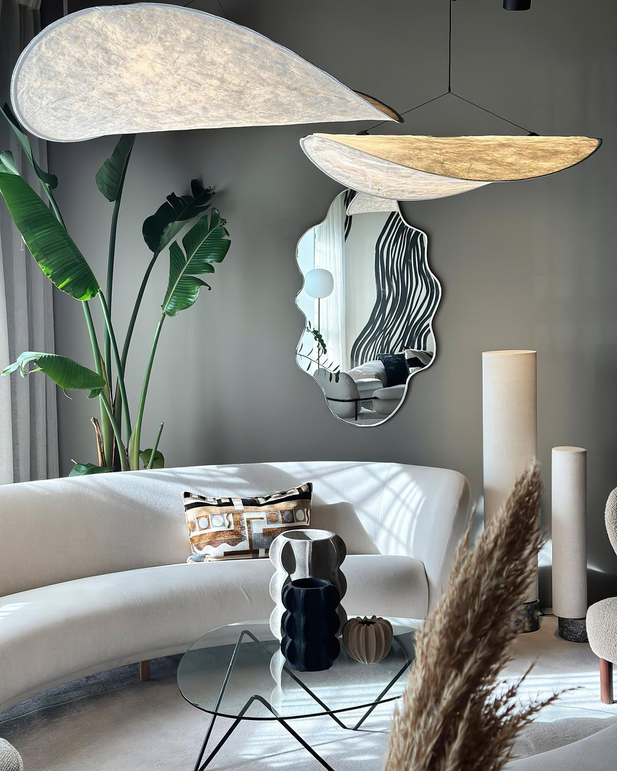 Lámpara colgante de pantalla de papel extragrande con altura ajustable, candelabro contemporáneo para isla de cocina, lámpara de techo para comedor | Thomler