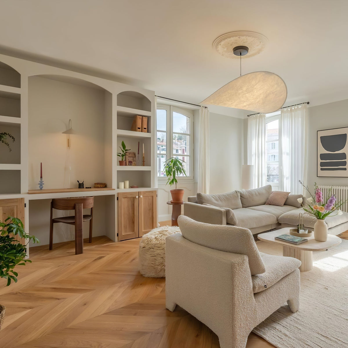 Lámpara colgante de pantalla de papel extragrande con altura ajustable, candelabro contemporáneo para isla de cocina, lámpara de techo para comedor | Thomler