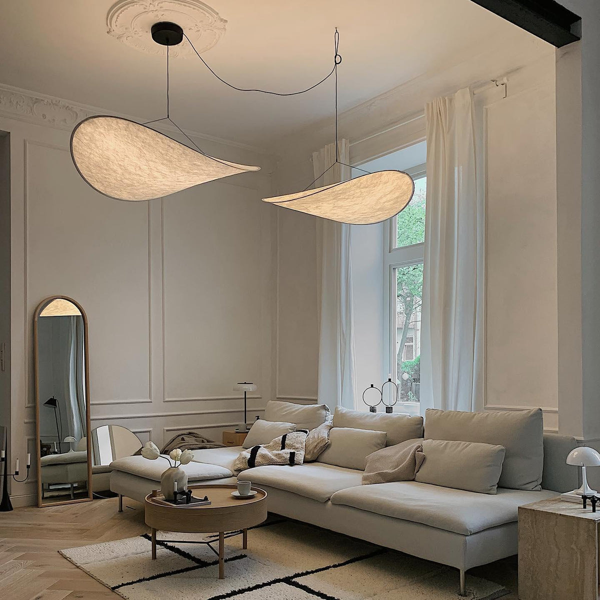 Lámpara colgante de pantalla de papel extragrande con altura ajustable, candelabro contemporáneo para isla de cocina, lámpara de techo para comedor | Thomler
