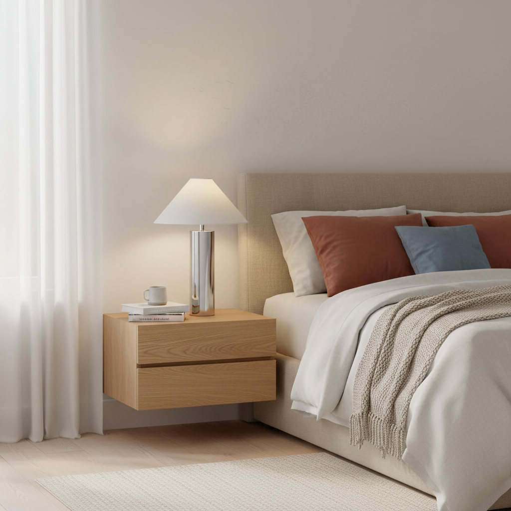 Nachttischlampe mit Stoffschirm und Metallsockel, 40 cm, weiße Leselampe für Nachttische, Schreibtische, Home Office, Schlafzimmer | Thomler