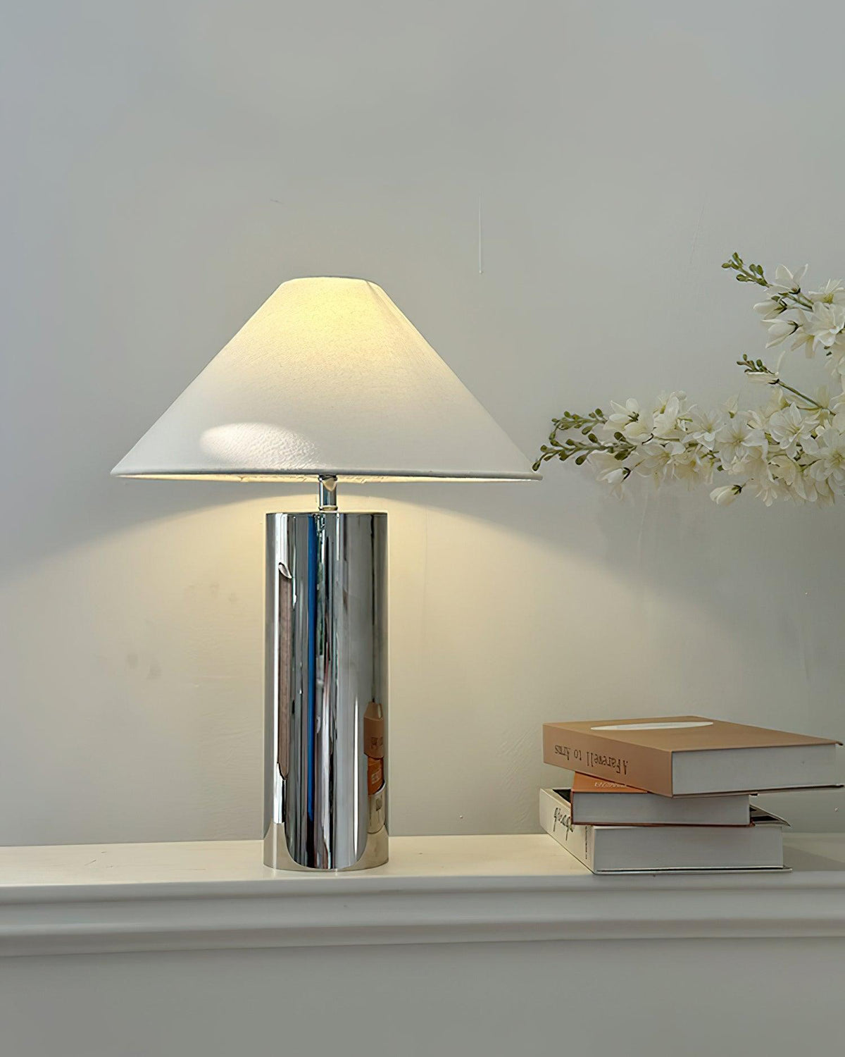 Nachttischlampe mit Stoffschirm und Metallsockel, 40 cm, weiße Leselampe für Nachttische, Schreibtische, Home Office, Schlafzimmer | Thomler
