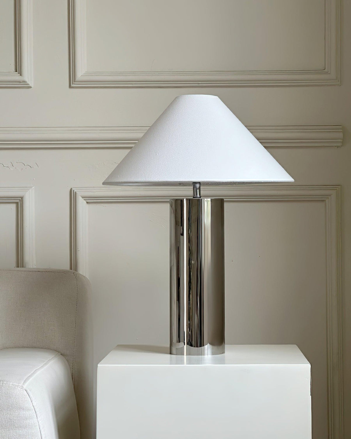 Nachttischlampe mit Stoffschirm und Metallsockel, 40 cm, weiße Leselampe für Nachttische, Schreibtische, Home Office, Schlafzimmer | Thomler