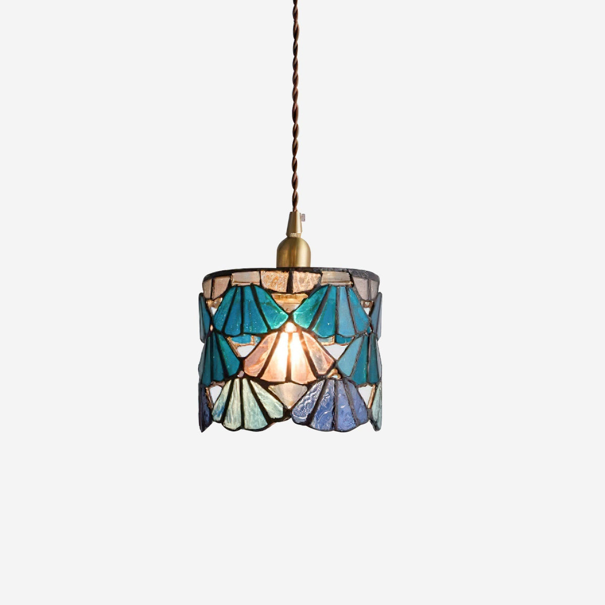 Hangende plafondlamp met getinte glazen kap 13,5 cm voor eetkamer, keukeneiland, slaapkamerdecoratie, armatuur met messing accenten, verstelbaar snoer | Thomler
