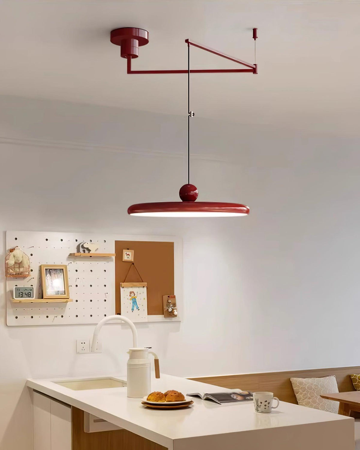 Hangende plafondlamp met acrylplaat, 16 inch, geel, voor kookeiland en eettafel, modern LED-plafondlicht, verstelbaar snoer 59 | Thomler