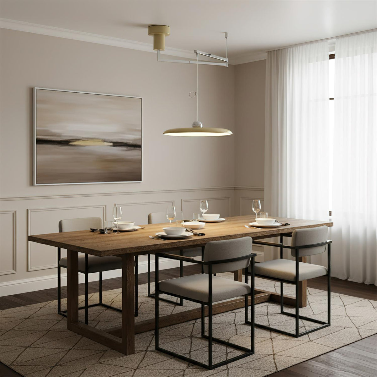 Hangende plafondlamp met acrylplaat, 16 inch, geel, voor kookeiland en eettafel, modern LED-plafondlicht, verstelbaar snoer 59 | Thomler
