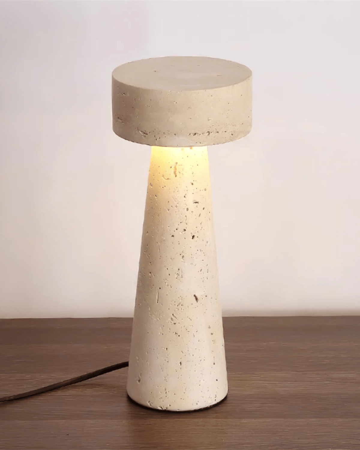 Beige Stone Nightstand Lamp 12 in Tall Minimalist Bedroom Accent Light Natural Travertine Desk Lamp for Living Room Home Office Reading Nook | Thomler