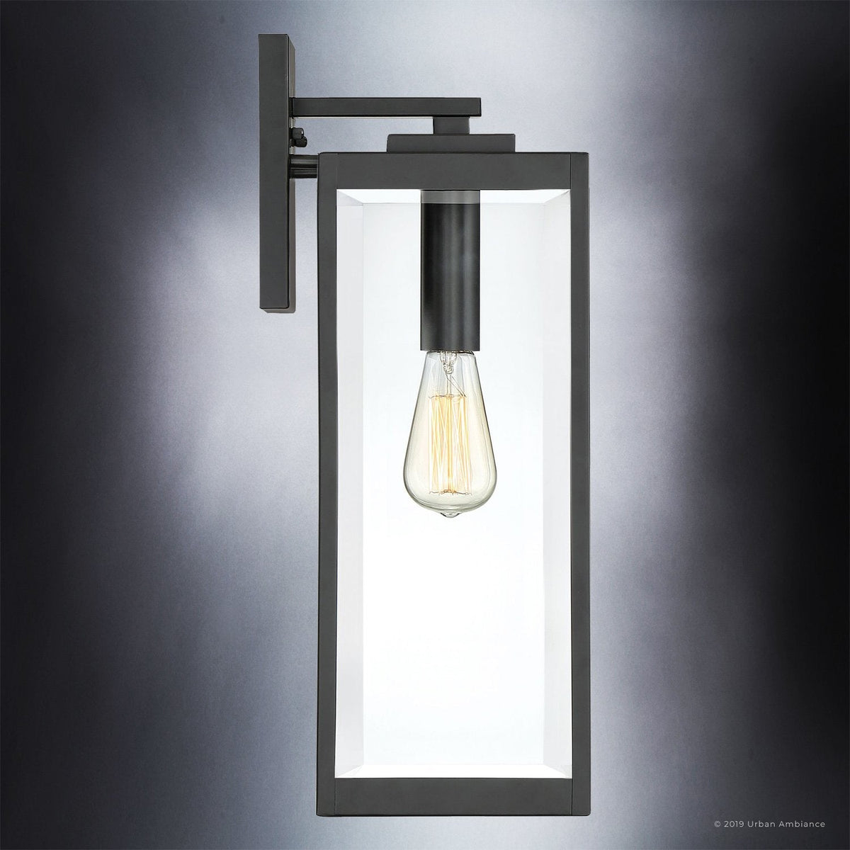 20-Inch Black Steel Exterior Sconce with Beveled Glass Panels for Porch & Entryway | Weather-Resistant Farmhouse Fixture | Thomler