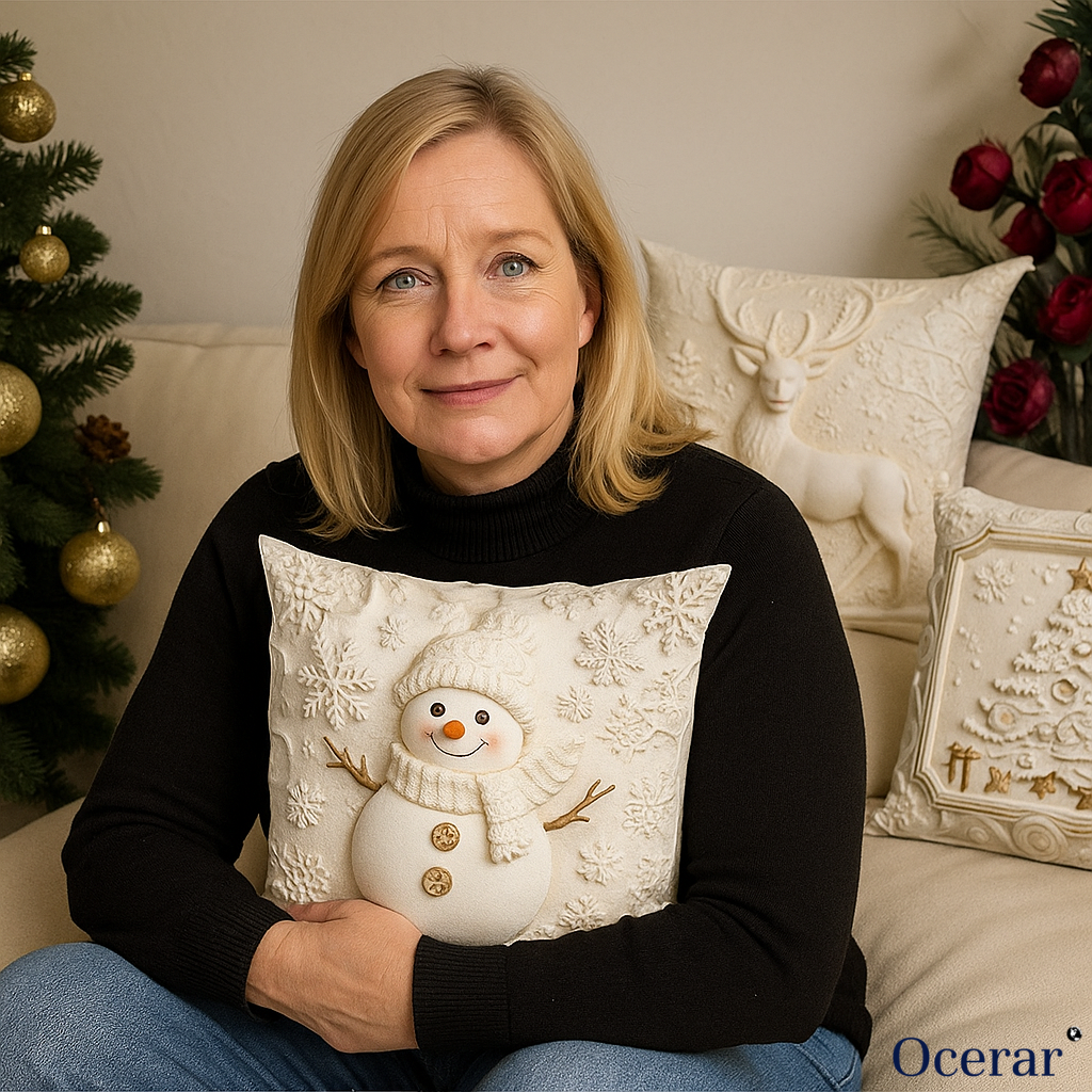 Weihnachtliche Kissenbezüge, 4er-Set – Dekorative Kissenhüllen mit Weihnachtsmann-, Schneemann-, Tannenbaum- & Rentier-Motiven für Couch, Sofa, Bett | Thomler