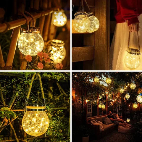 Outdoor Crackled Glass Solar Lantern with Auto Dusk Sensor & LED Light for Garden, Patio, Pathway & Porch Decor | Thomler