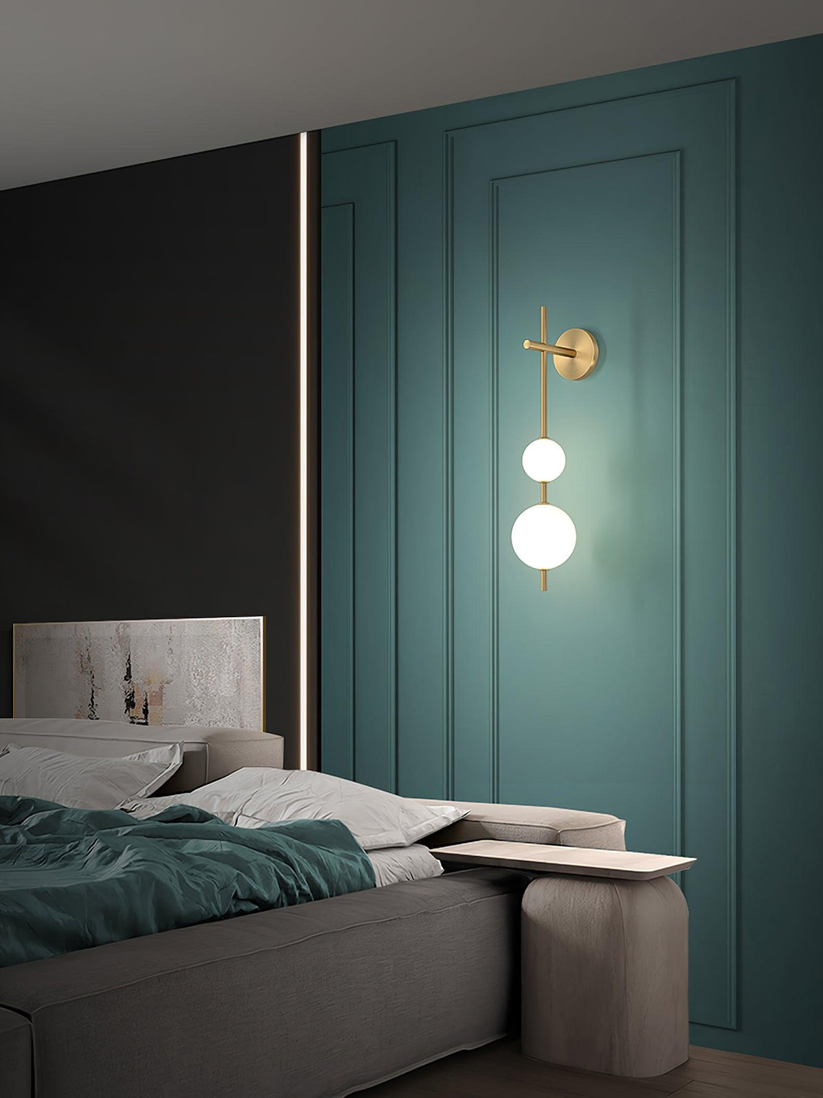 Lámpara de pared tipo globo LED, aplique de montaje fijo, 26 pulgadas, acabado en latón, iluminación con pantalla esférica para dormitorio, baño, pasillo, rincón de lectura, luz de acento para interiores