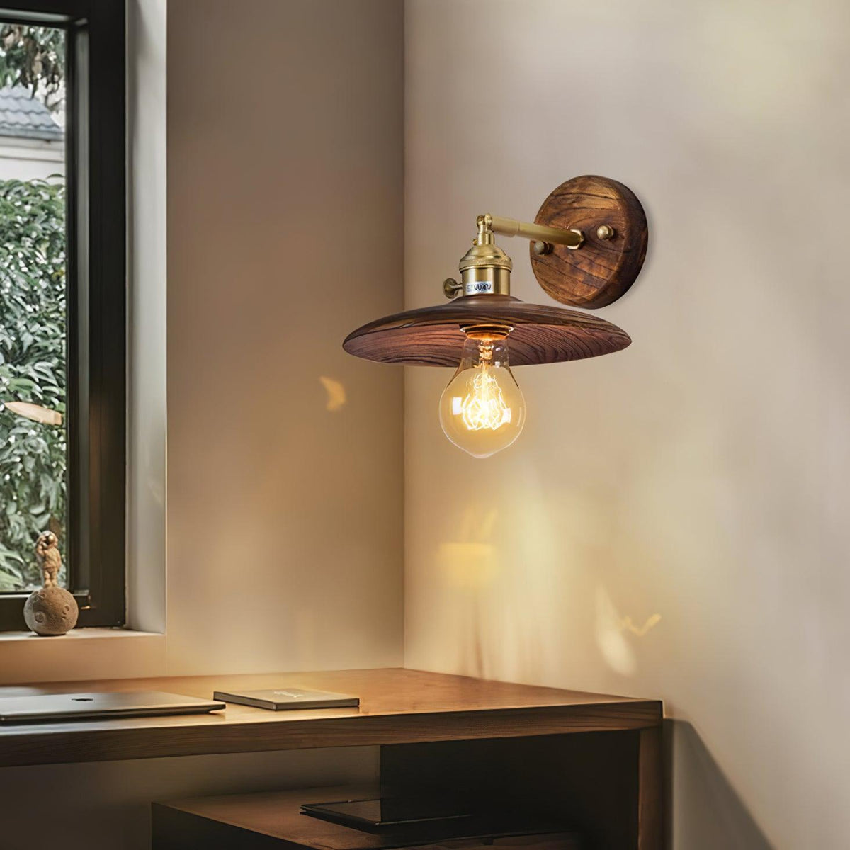 Rounded Wood & Metal Wall Sconce E27 Socket 8 Inch Minimal Accent Light for Bedroom Entryway Foyer Hallway Modern Organic Fixture Indoor Har | Thomler