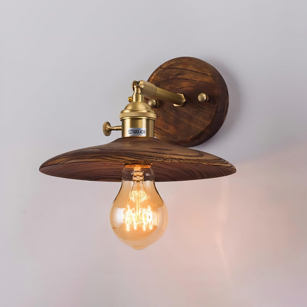 Rounded Wood & Metal Wall Sconce E27 Socket 8 Inch Minimal Accent Light for Bedroom Entryway Foyer Hallway Modern Organic Fixture Indoor Har | Thomler