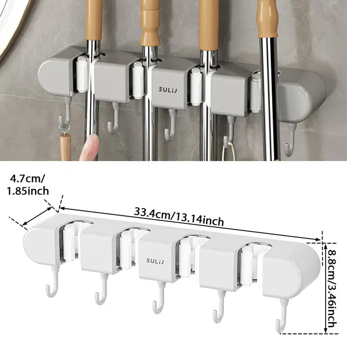 Wall-Mount Tool Organizer for Brooms, Mops & Household Items – Space-Saving Storage Rack for Garage, Closet & Utility Room – Sturdy Grip Hol | Thomler