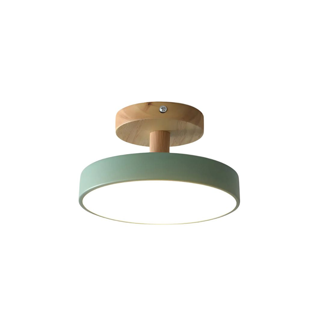 12W LED Flush Mount Light Wood & Green Finish for Bedroom Hallway Small Rooms Modern Scandinavian Style Ceiling Fixture 32-108 sq ft | Thomler