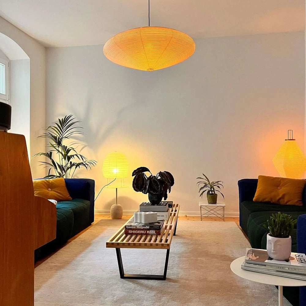 Handmade Rice Paper Sphere Pendant Lamp for Dining Room & Bedroom | Sculptural Ceiling Fixture with Adjustable Cord | E26 Edison Bulb Compat