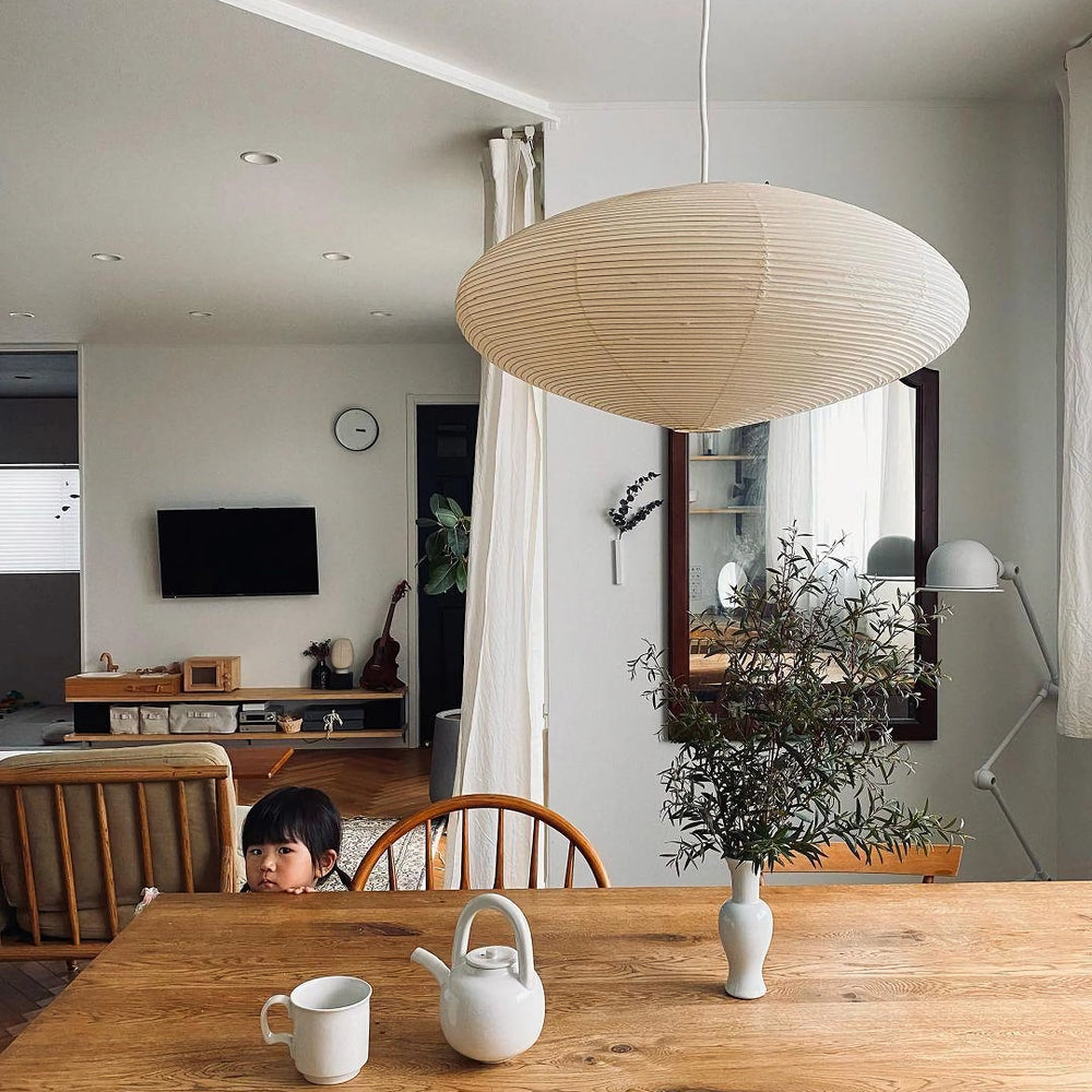 Handmade Rice Paper Sphere Pendant Lamp for Dining Room & Bedroom | Sculptural Ceiling Fixture with Adjustable Cord | E26 Edison Bulb Compat