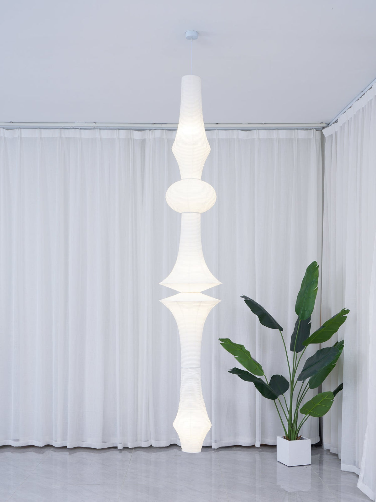 Lámpara de techo artesanal de papel con pantalla cilíndrica blanca, luminaria colgante con casquillo E26/E27 para dormitorio, sala de estar y comedor, luz ambiental moderna | Thomler