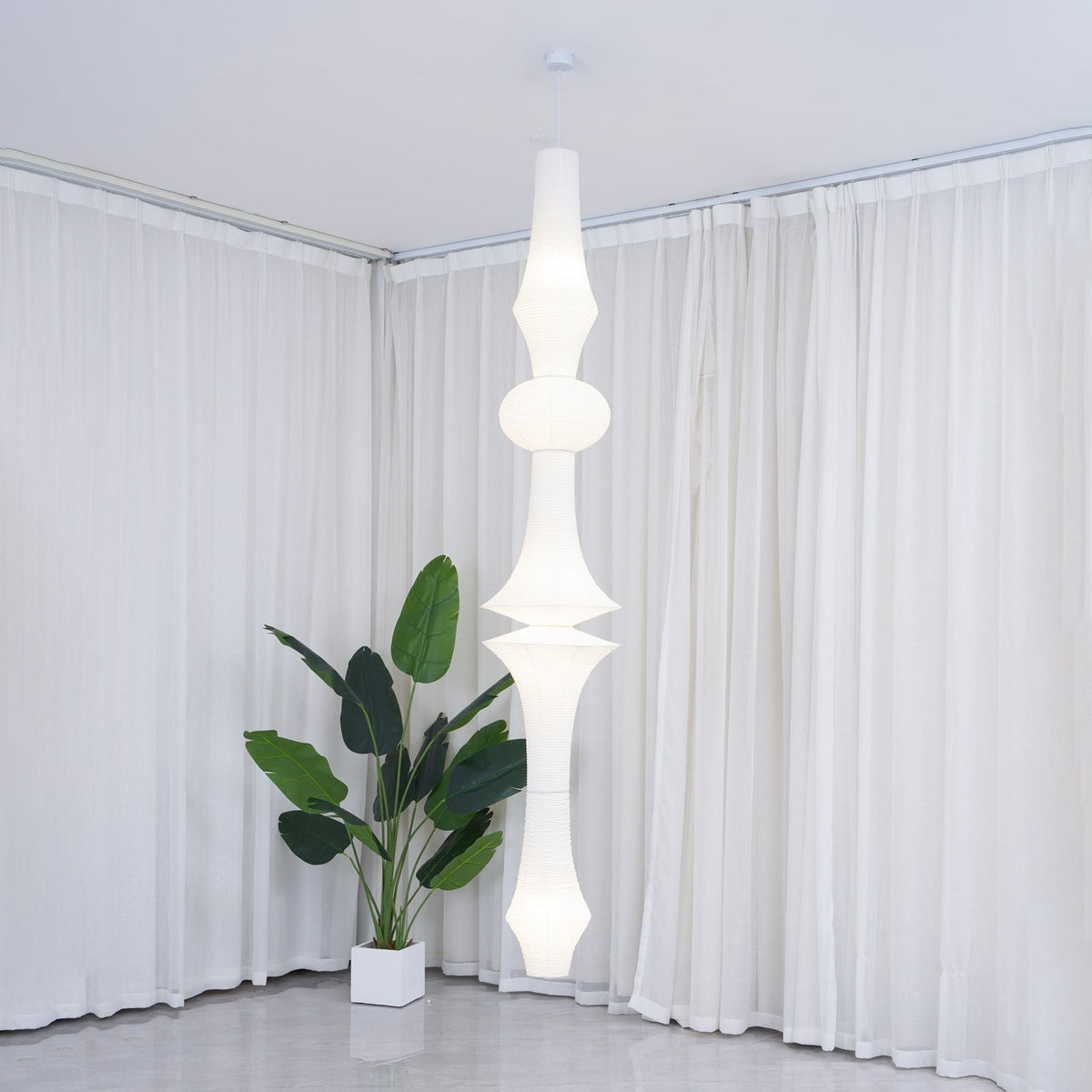 Lámpara de techo artesanal de papel con pantalla cilíndrica blanca, luminaria colgante con casquillo E26/E27 para dormitorio, sala de estar y comedor, luz ambiental moderna | Thomler
