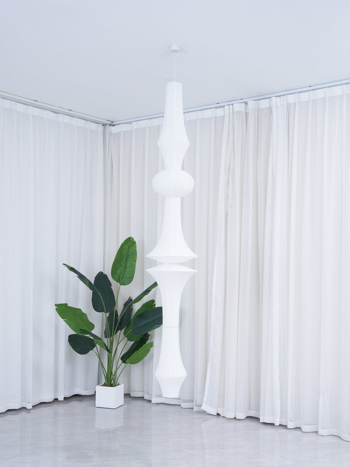 Lámpara de techo artesanal de papel con pantalla cilíndrica blanca, luminaria colgante con casquillo E26/E27 para dormitorio, sala de estar y comedor, luz ambiental moderna | Thomler