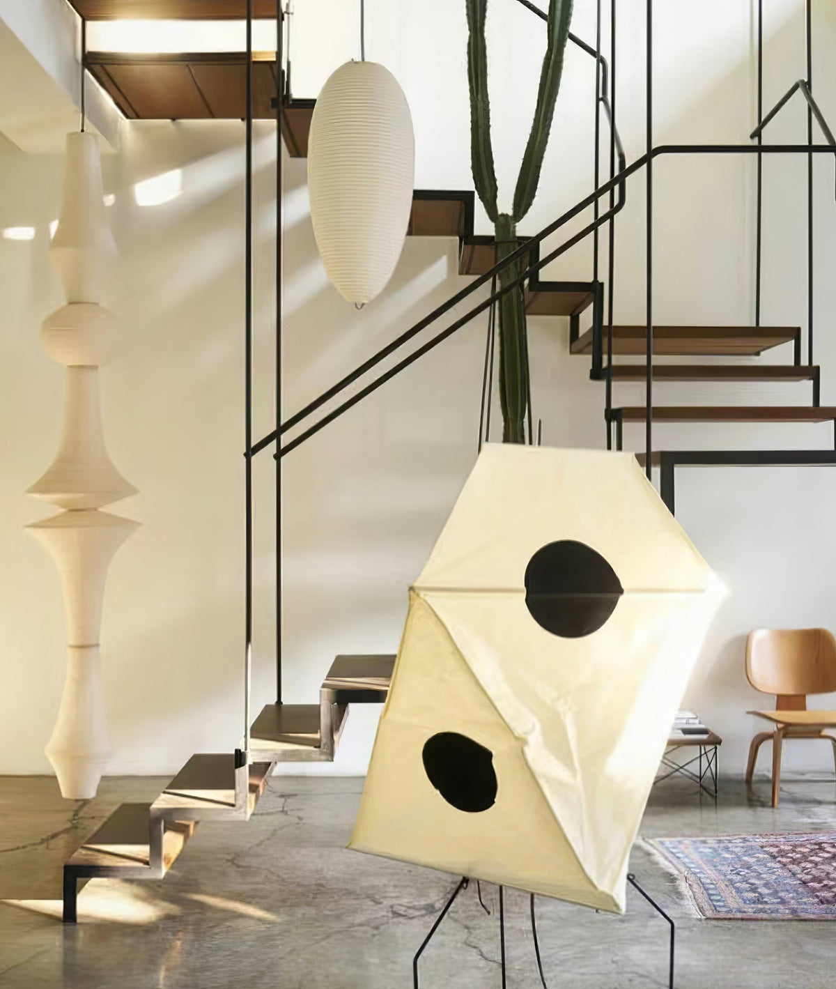Lámpara de techo artesanal de papel con pantalla cilíndrica blanca, luminaria colgante con casquillo E26/E27 para dormitorio, sala de estar y comedor, luz ambiental moderna | Thomler