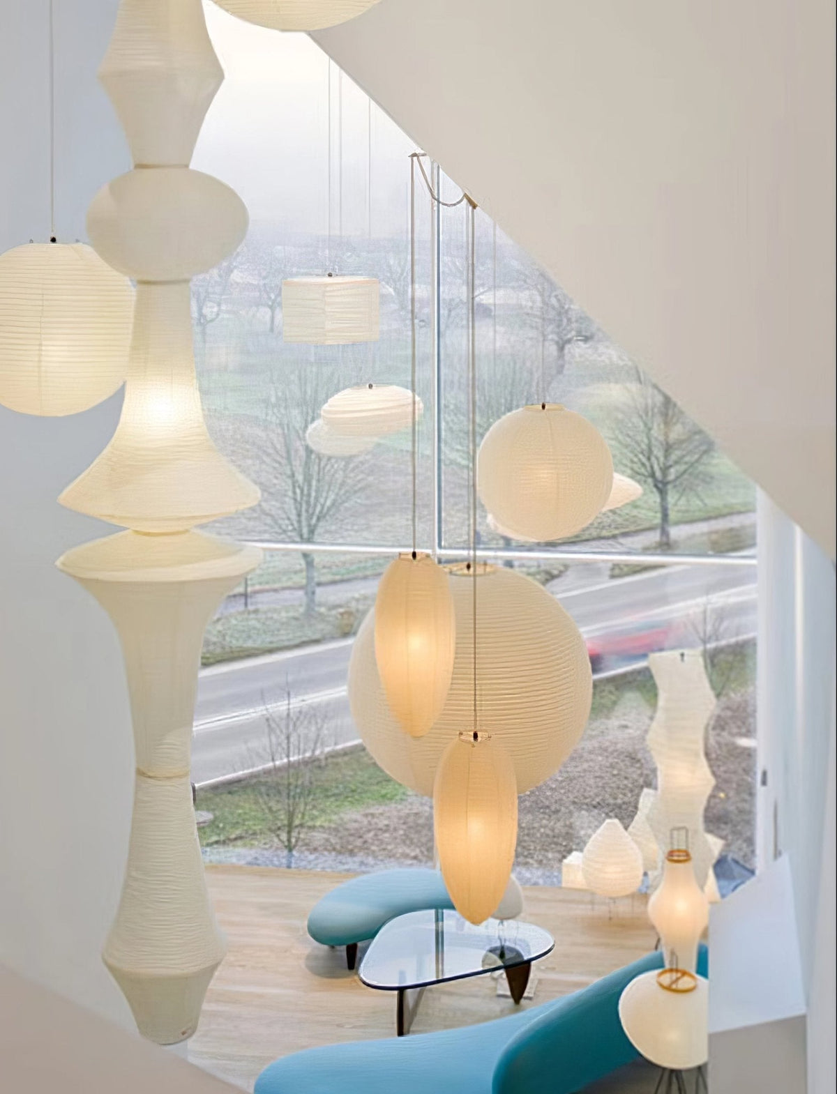 Lámpara de techo artesanal de papel con pantalla cilíndrica blanca, luminaria colgante con casquillo E26/E27 para dormitorio, sala de estar y comedor, luz ambiental moderna | Thomler