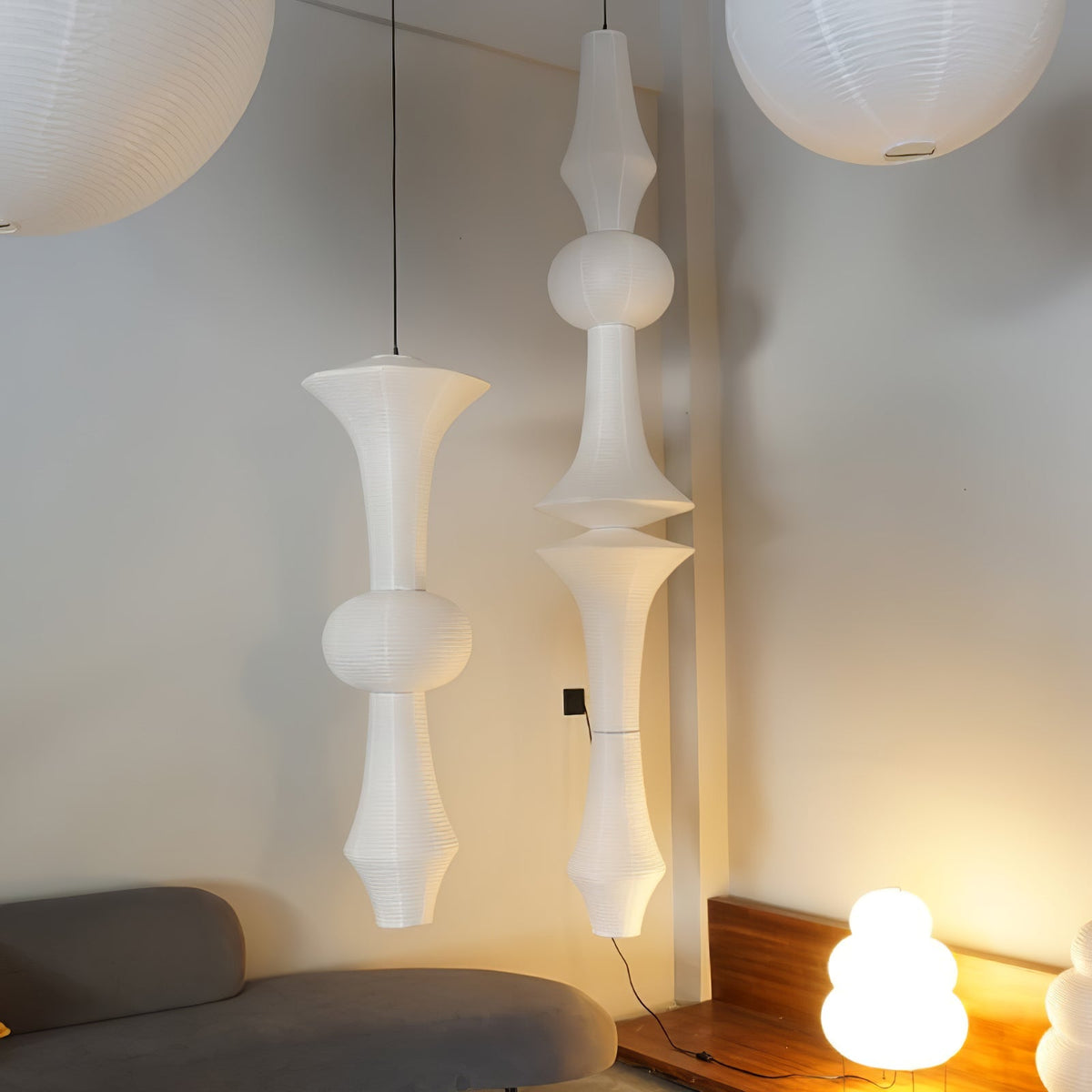 Lámpara de techo artesanal de papel con pantalla cilíndrica blanca, luminaria colgante con casquillo E26/E27 para dormitorio, sala de estar y comedor, luz ambiental moderna | Thomler