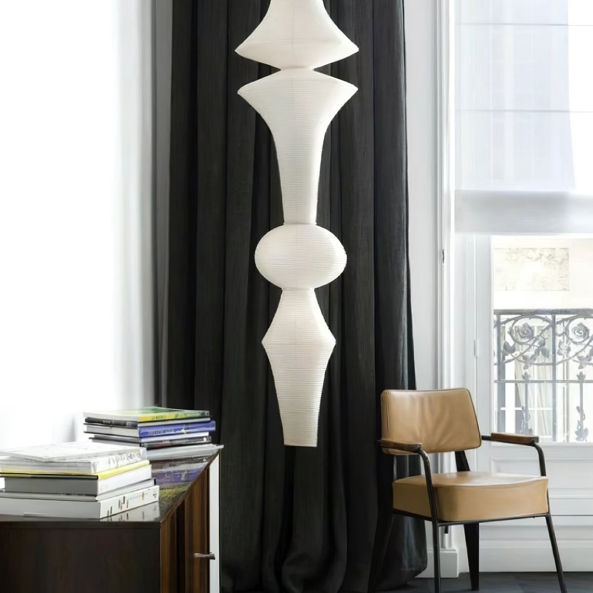 Lámpara de techo artesanal de papel con pantalla cilíndrica blanca, luminaria colgante con casquillo E26/E27 para dormitorio, sala de estar y comedor, luz ambiental moderna | Thomler